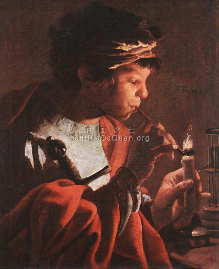 Boy Lighting a Pipe - 亨德里克·特布鲁根